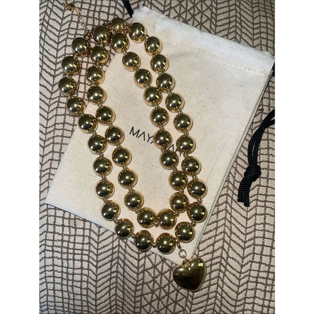 Gold Beaded Heart Pendant Necklace - set of 2  by Mayamar - Picture 2 of 4